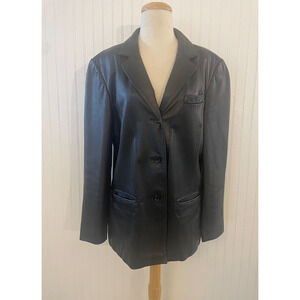 Jacqueline Ferrar Vintage Womens Black 100% Leather Jacket Coat Size Large